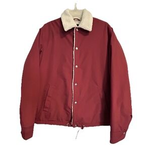 Urban Outfitters Standard Cloth Fleece Lined Coach Men Jacket Size Medium Maroon